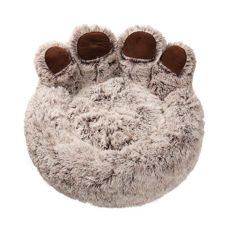 Dog Bed Cat Mat Round Large Pet House Long Plush Deep Sleeping Warm Bear Paw Shape Super Soft Cushion Calm Beds