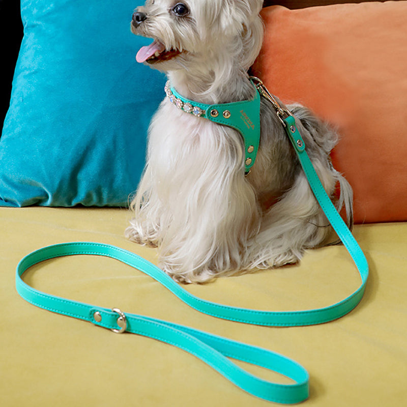 Dog Harness And Leash Rhinestone PU Leather Adjustable
