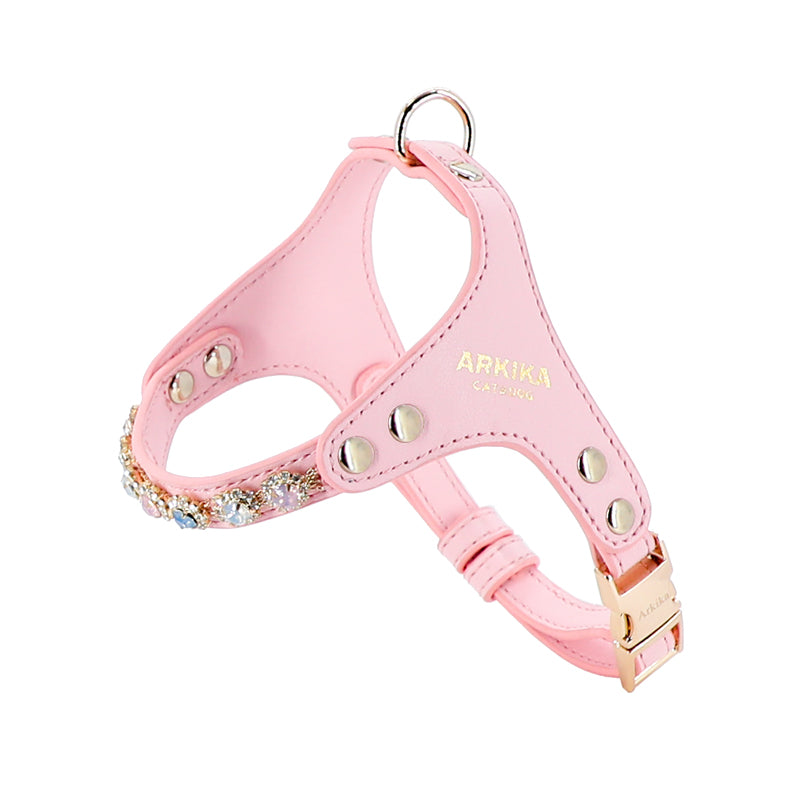 Dog Harness And Leash Rhinestone PU Leather Adjustable